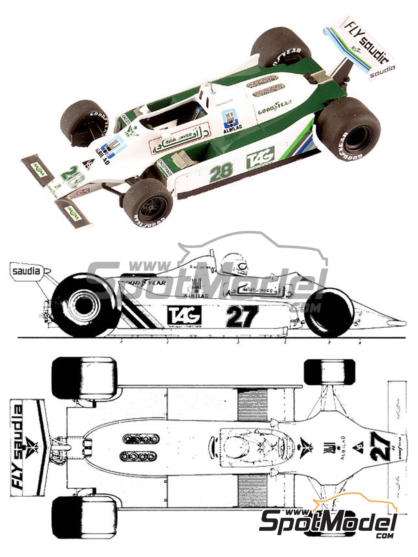 Williams Ford FW07 Williams Grand Prix Engineering Team sponsored by TAG  Saudia - German Formula 1 Grand Prix, British Formula 1 Grand Prix 1979. Car